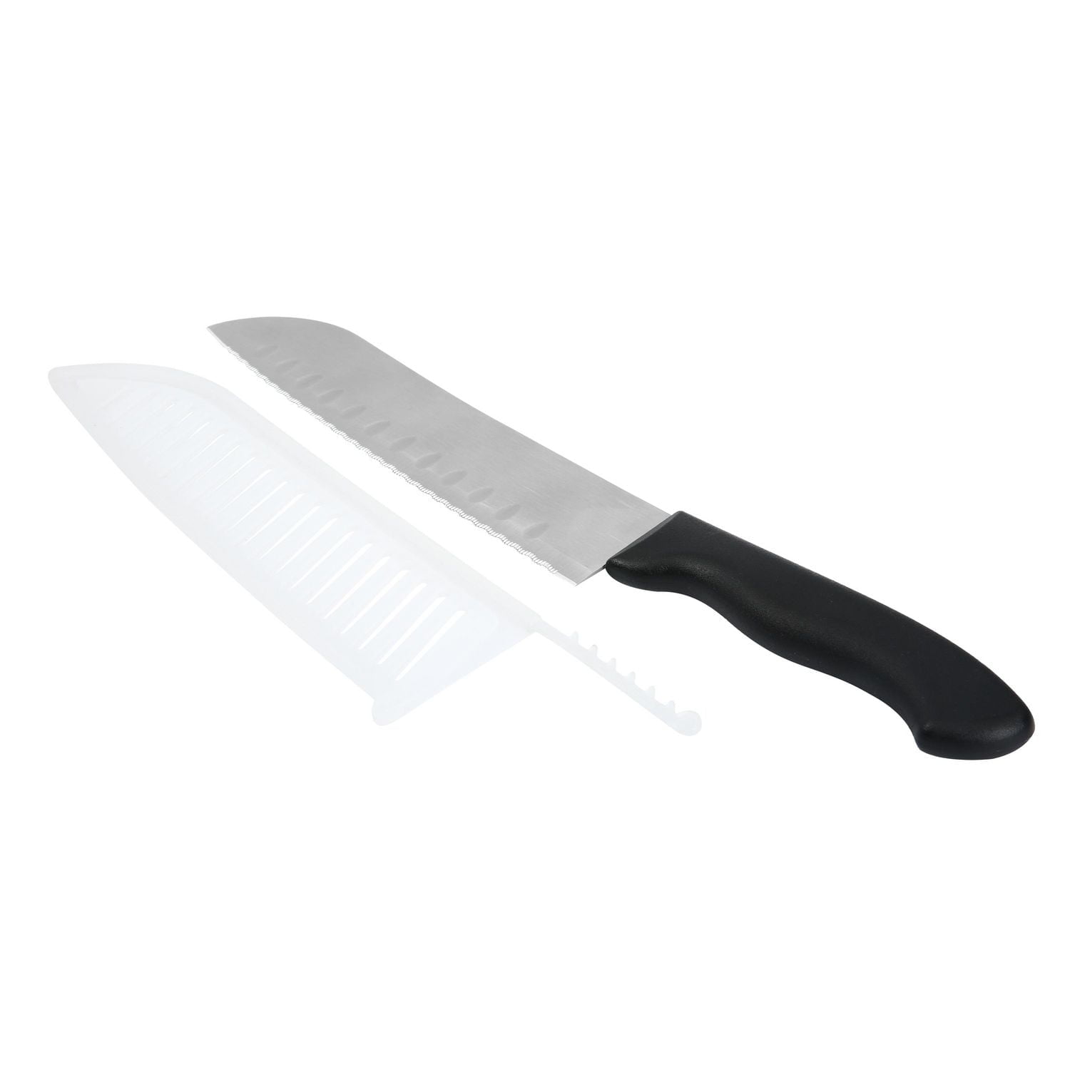 Mainstays 7" Stainless Steel Santoku Kitchen Knife Black with Sheath