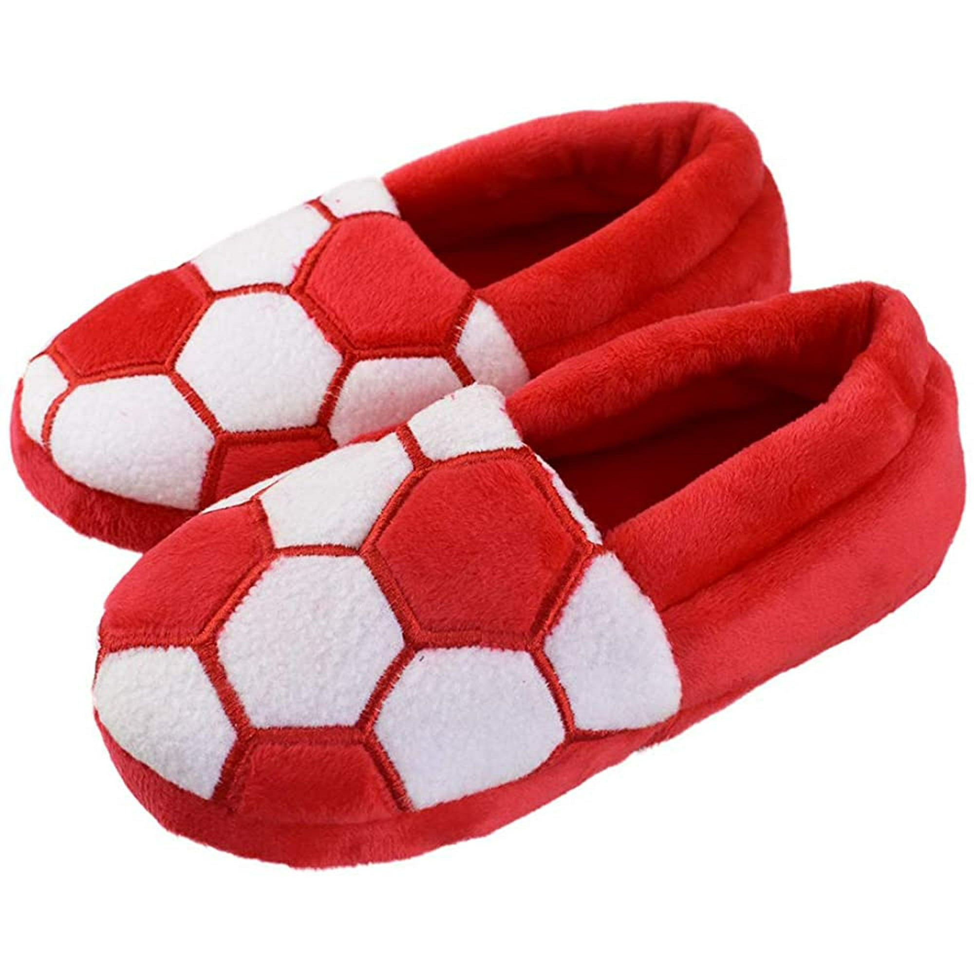FFIY Little Kids Big Boys Warm Slippers with Soft Memory Foam Slip on Indoor Football Slippers