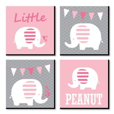 2 x Vinyl Stickers 25cm bw Grey & Pink Elephant Print Baby Girl  #36674 