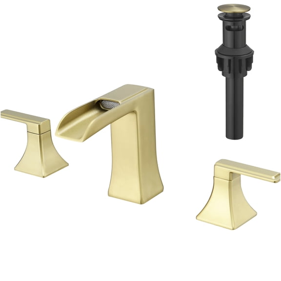 JERFIT 8-inch Widespread Bathroom Faucet with Drain Assembly, Brushed Gold Solid Brass 3-Hole Vanity Sink Faucet, Double Lever Handle Mixer Tap for Bathroom Basin