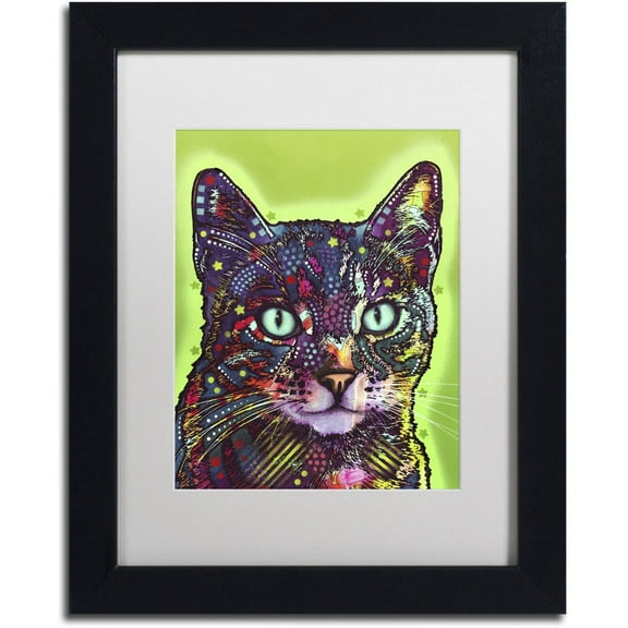Trademark Fine Art "Watchful Cat" Canvas Art by Dean Russo, White Matte, Black Frame