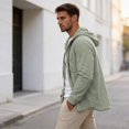 thumbnail image 3 of Havenx Cotton Linen Hoodies for Men Button Down Long Sleeves Hooded Shirts with Pockets Hoodie Trendy Summer Beach Vacation Casual Top,Mint Green M, 3 of 7