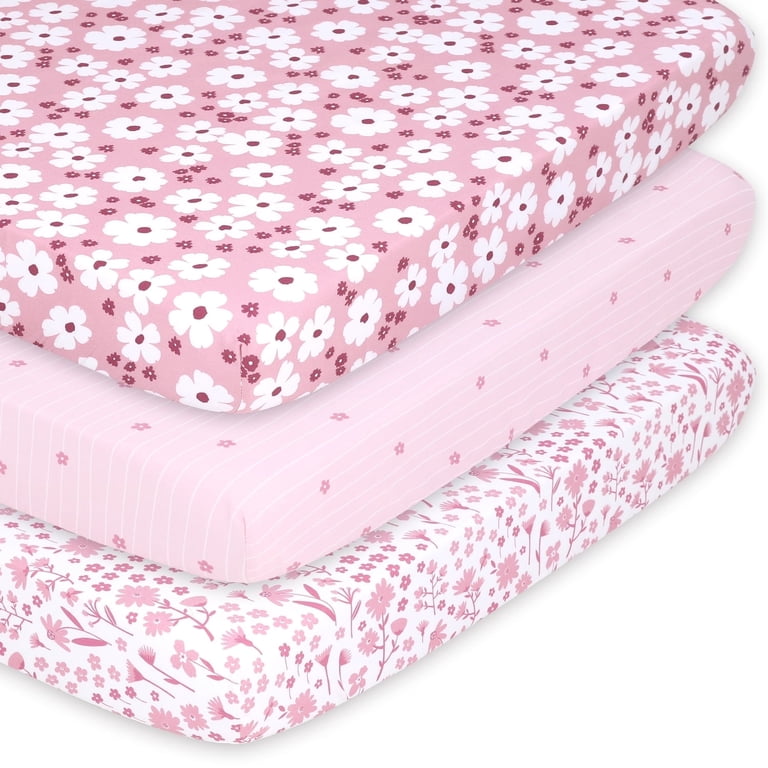 The Peanutshell Playard Sheets, Pink Daisy 3 Pack photo 1