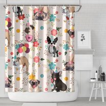Dogs with Party Hats and Flowers Shower Curtain 72"x84" ,Bathroom Decorative Shower Curtains Set with 12 Hooks,Modern Waterproof Washable Shower Curtain