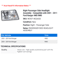 thumbnail image 2 of Right Passenger Side Headlight Assembly - Compatible with 2001 - 2011 Ford Ranger 4WD RWD 2002 2003 2004 2005 2006 2007 2008 2009 2010, 2 of 2