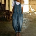 thumbnail image 2 of KDDYLITQ Denim Jumpsuit for Women Vintage Loose Fit Overalls Button Front Wide Leg Bib Jean Jumpsuit Adjustable Strap Casual Y2K Sleeveless Romper Pants with Pockets Blue L, 2 of 5