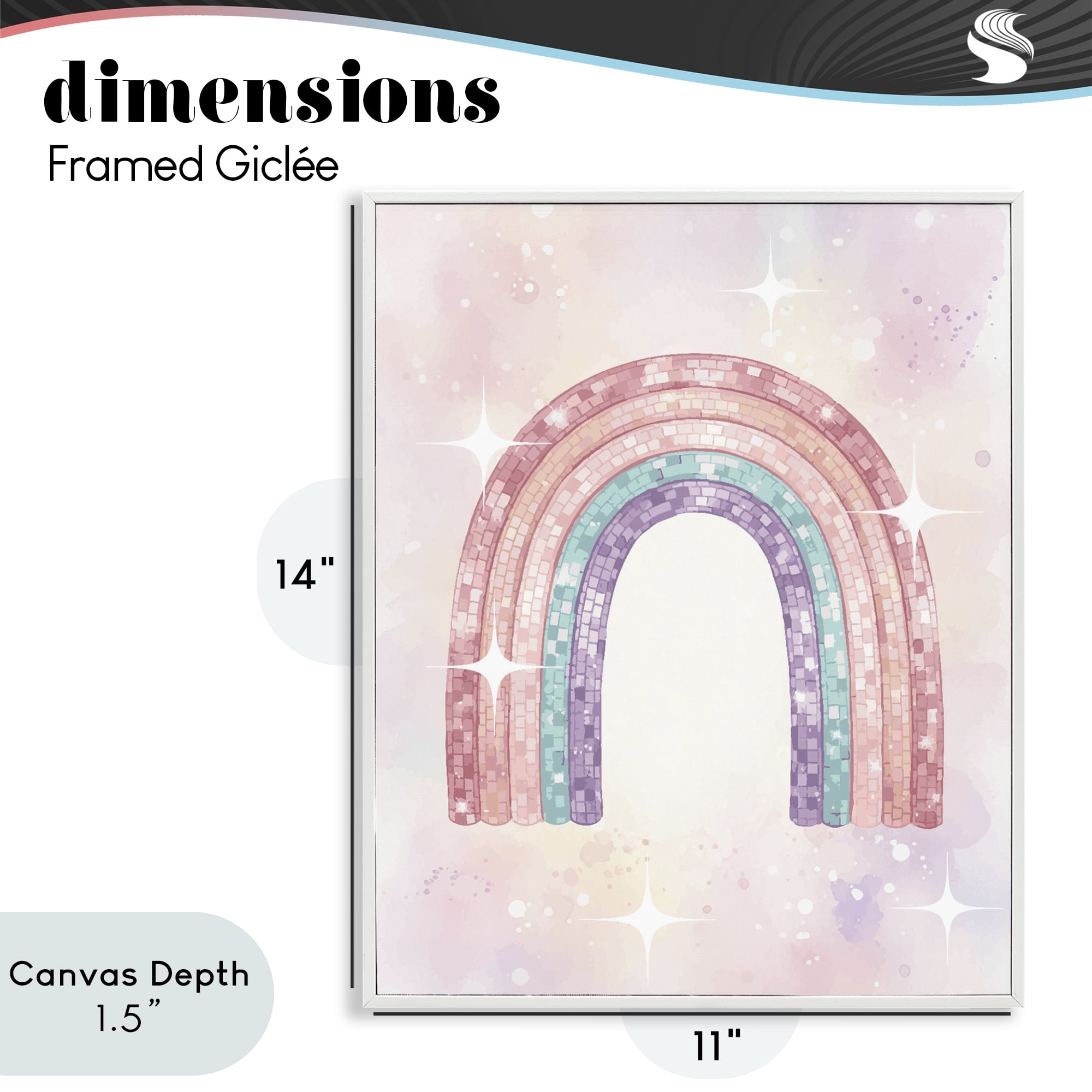 Stupell Industries Pastel Disco Rainbow Sparkles White Framed Giclee Art, design by Lil' Rue