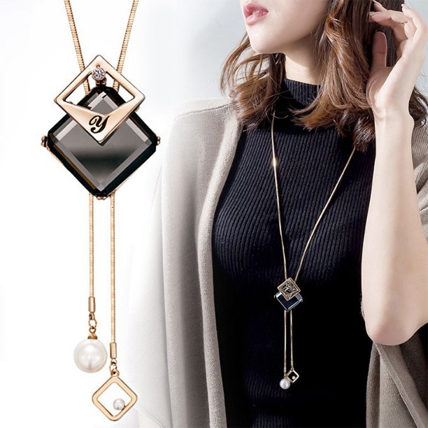Collares y colgantes largos de cristal geométrico para mujer, gargantilla de perlas, joyería 2022
