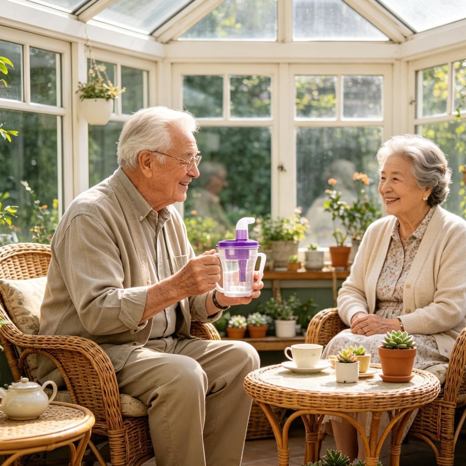 Drinking Cup, Anti-choking, For Bedridden Elderly, 1 Cup With 2 Spouts Controlled Water Intake Nursing Care