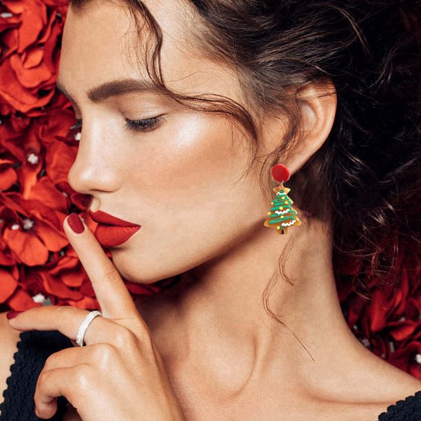WILLBEST Aretes Navideños Aretes: Variedad De Aretes De Placa Acrílica Con Árbol De Navidad Para Mujer