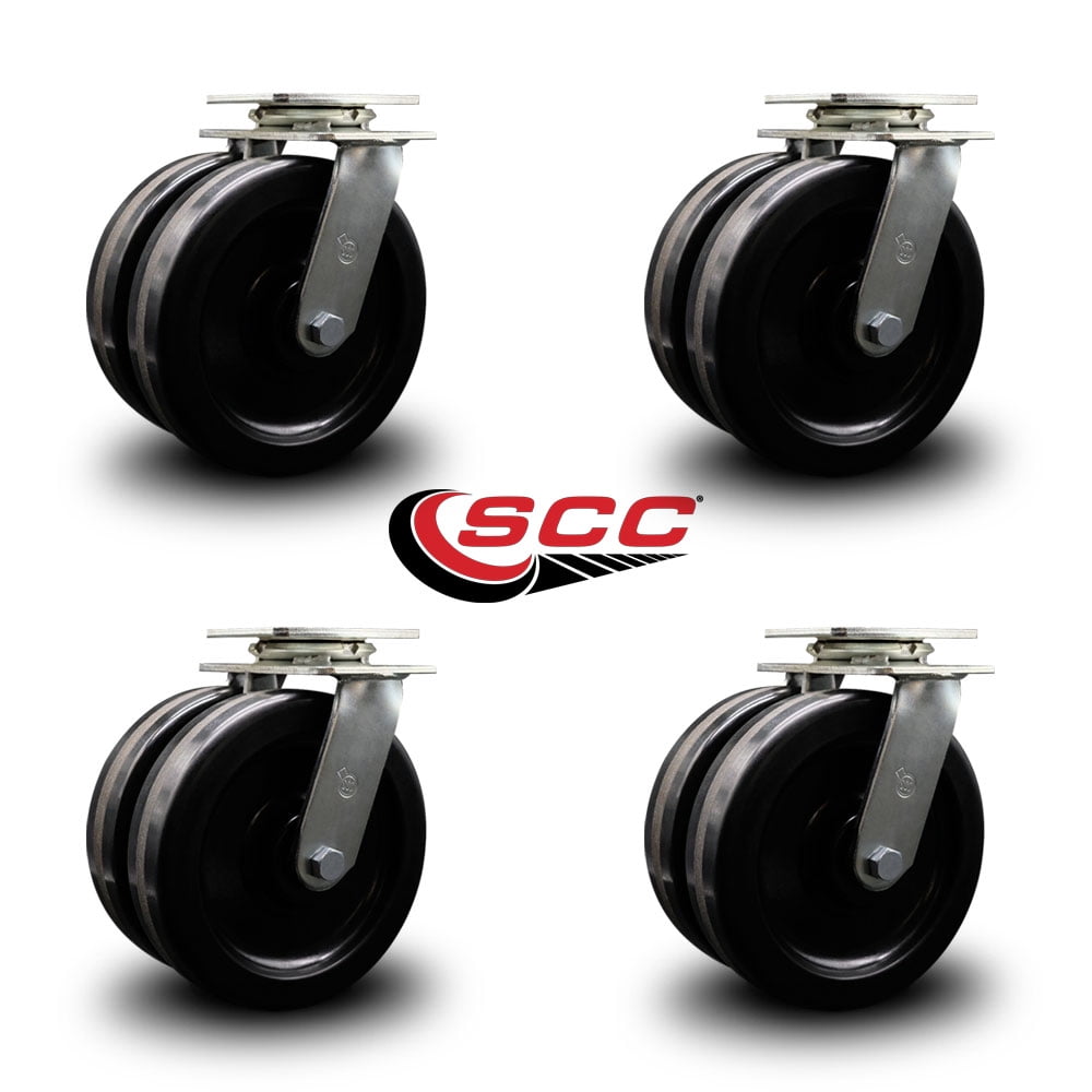8 Inch Dual Phenolic Wheels Swivel Caster Set with Ball Bearings Service Caster