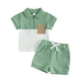 thumbnail image 4 of Xudanell Toddler Baby Boy Clothes Summer Outfits Short Sleeve Striped Collared Shirt + Shorts Kids Casual 2 Piece Set 1-5 Years (2-3 Years,Green), 4 of 4
