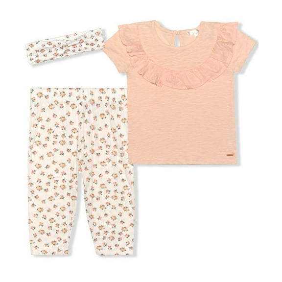 Tahari Girls' Leggings PINK - Peach Eyelet Ruffle-Accent Short-Sleeve Top Set Size 6
