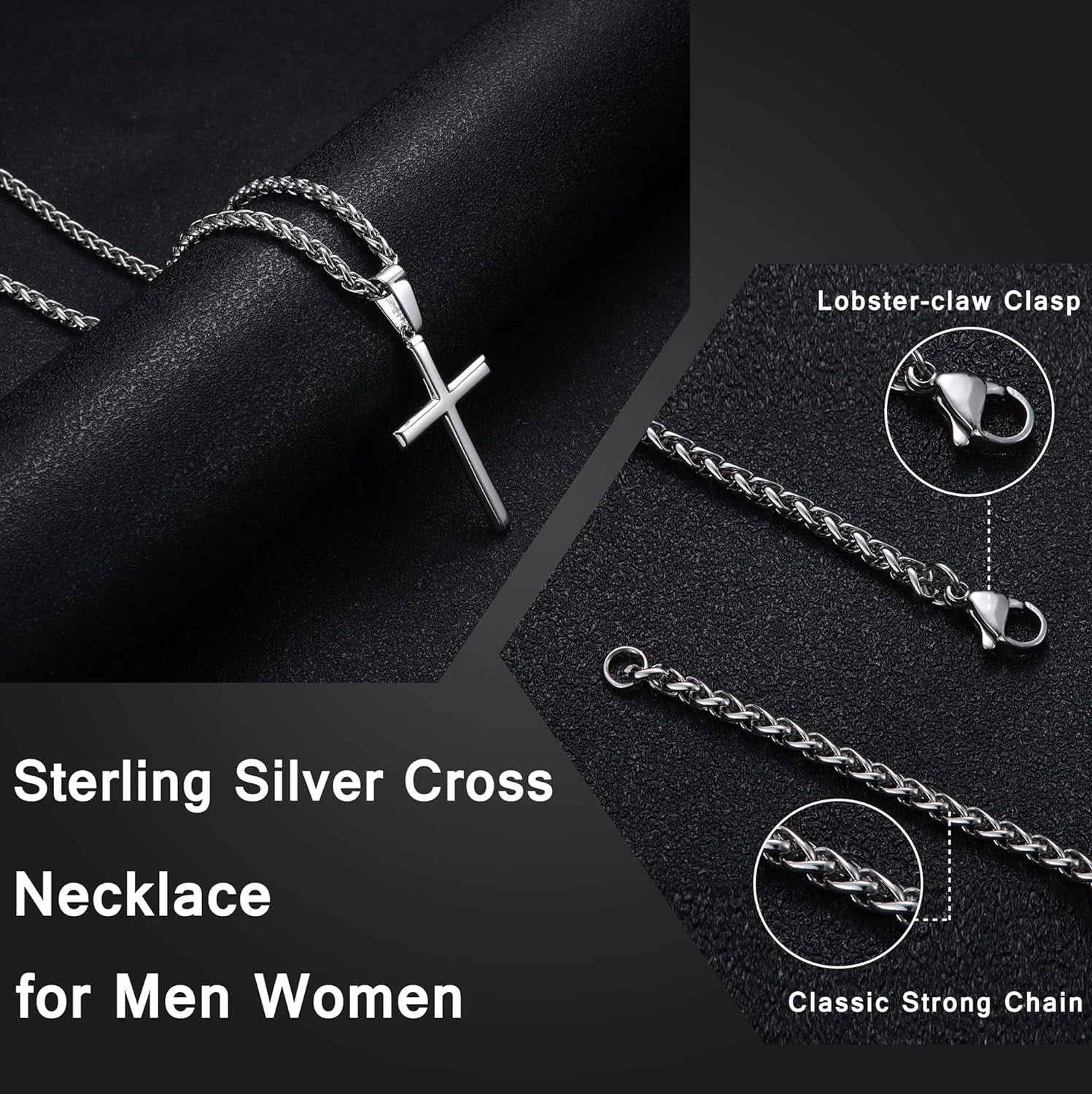 ZXB Jewelry, 925 Sterling Silver Cross Necklace, Durable Wheat