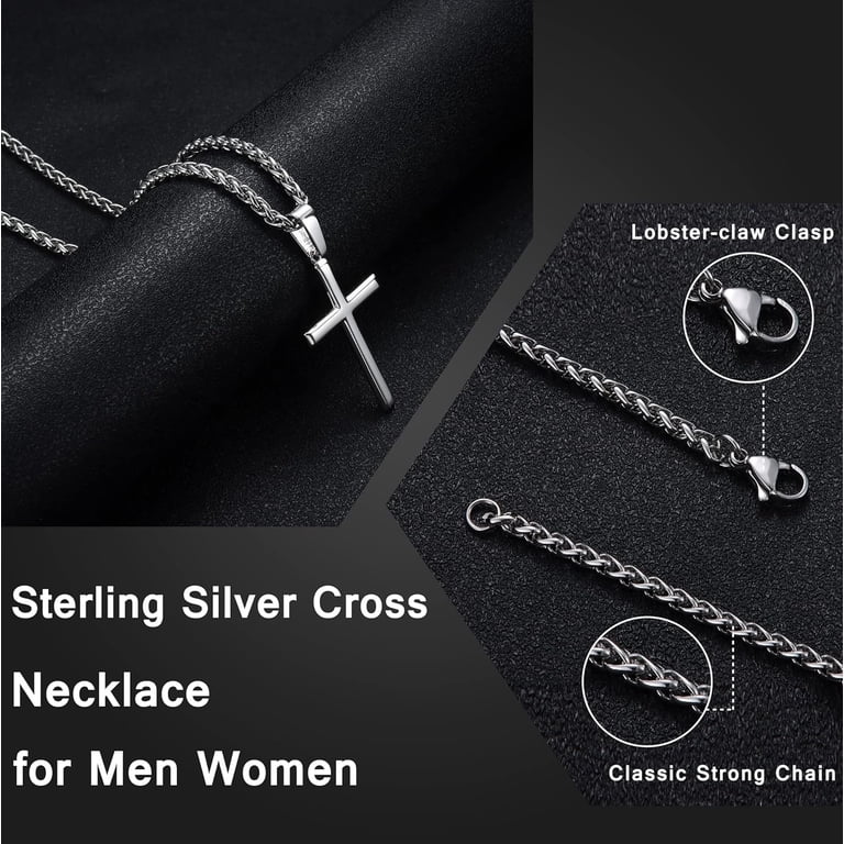 ZXB Jewelry, 925 Sterling Silver Cross Necklace, Durable Wheat