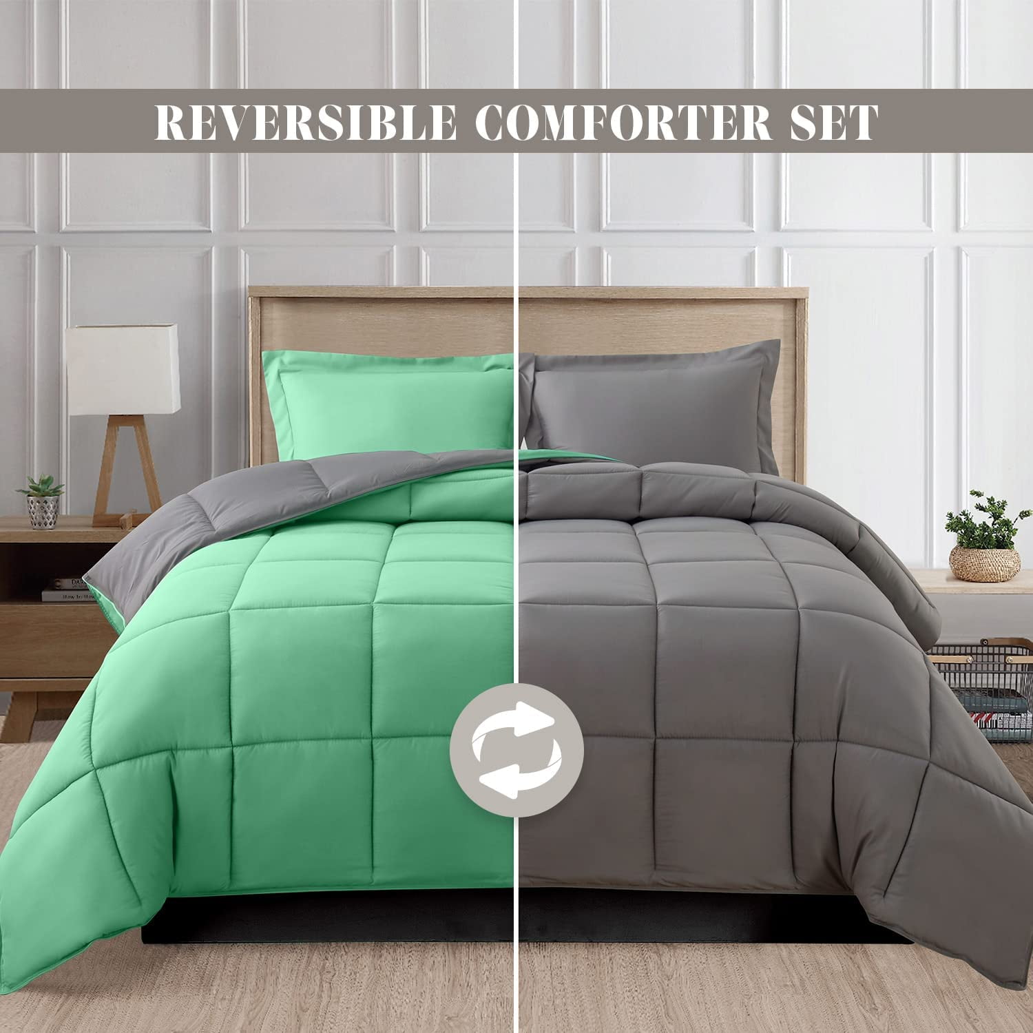 NEW - Down Alternative 3pc Comforter Set- Full/Queen, Tiffany/Gray