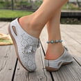 thumbnail image 4 of Breathable Wedge Clogs for Women Floral Embellishments Open Toe Mules Comfortable Soft Sole Platform Sandals Beige Size 9.5, 4 of 7