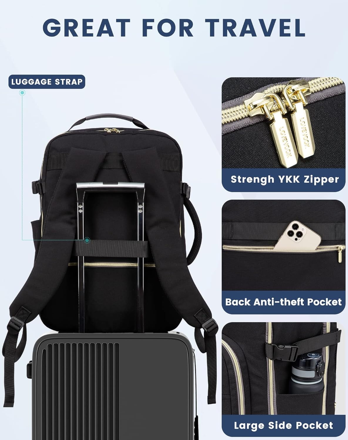 Lovevook Travel Luggage Backpack,Laptop Backpack for Women 17.3",40L Waterproof Carry-on Business Daypack Flight Approved Large Weekender Overnight Bag with 3 Packing Cubes
