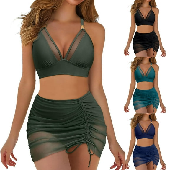 Women's Bikini Set Mesh Tie Back Two Piece Fashion Sexy Swimsuit with Removable Bra Pads No Underwire for Beach Vacation,Army Green,XL