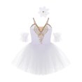 thumbnail image 3 of TiaoBug Girls Professional Ballet Leotards Tutu Dress Ballerina Swan Lake Competition Dancewear White 3-4, 3 of 7