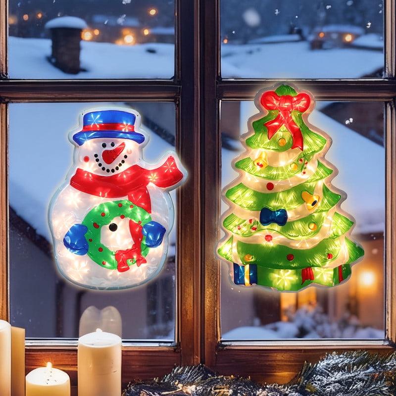 2-Pack Lighted Christmas Window Silhouette Decorations | Christmas Tree & Snowman Designs | Indoor Decor for Window, Glass Wall