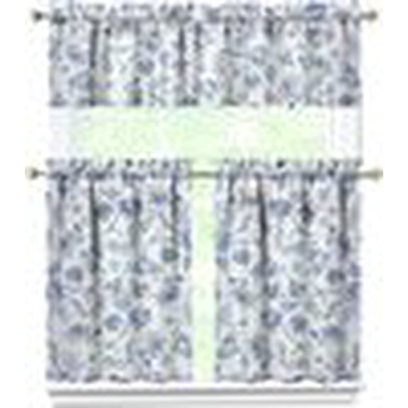 NKKKJ Blue Floral Kitchen Curtain Valance 3-Piece Set – French Farmhouse Window Decor, 36-Inch Length, Light Filtering Short Curtains for Sink Window, Machine Washable Polyester