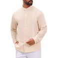 thumbnail image 4 of INSPIRE CHIC Men's Cuban Guayabera Shirt Long Sleeve Button Down Casual Summer Beach Shirts M Beige, 4 of 5