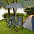 thumbnail image 2 of Costway Portable Folding Picnic Double Chair W/Umbrella Table Cooler Beach Camping Gray, 2 of 11