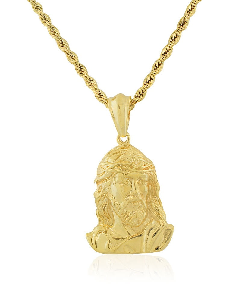 Hip Hop 14K Stainless Steel Jesus Piece with 24" Rope Chain 