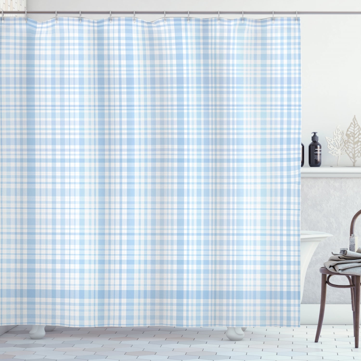 Ambesonne Seafoam Shower Curtain, Traditional Plaid Motif, 69"Wx84"L