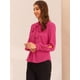 thumbnail image 4 of Blusa elegante con cuello de pajarita para mujer, blusa de gasa de trabajo de manga larga con volantes Rosa Caliente S, 4 of 5