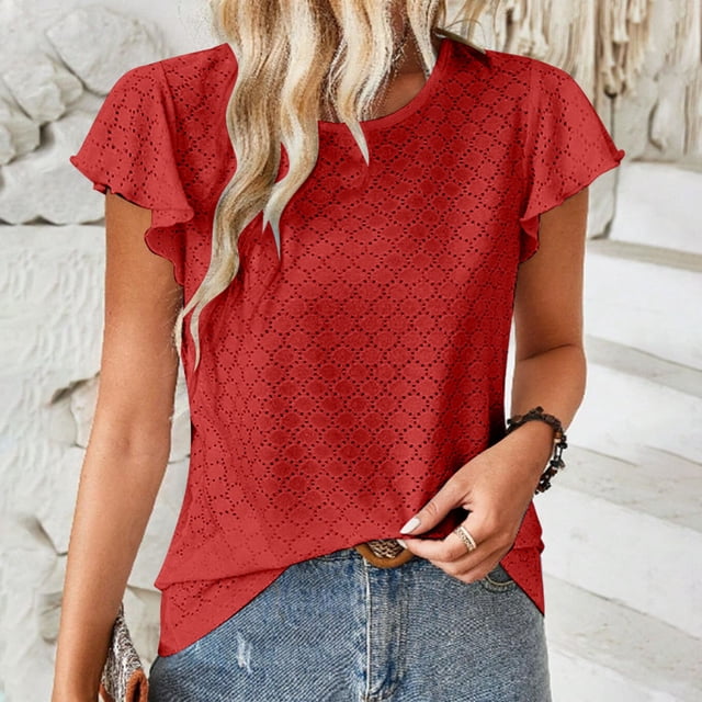 LOVZFMLL Hauts d'Été pour Femmes T-shirt à Manches Courtes Col Rond
