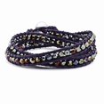thumbnail image 1 of Dark Grey Aurora Borealis Crystals Bead Leather Multi Wrap Bracelet Adjustable Stretch Natural Stone Shell Wood, 1 of 5