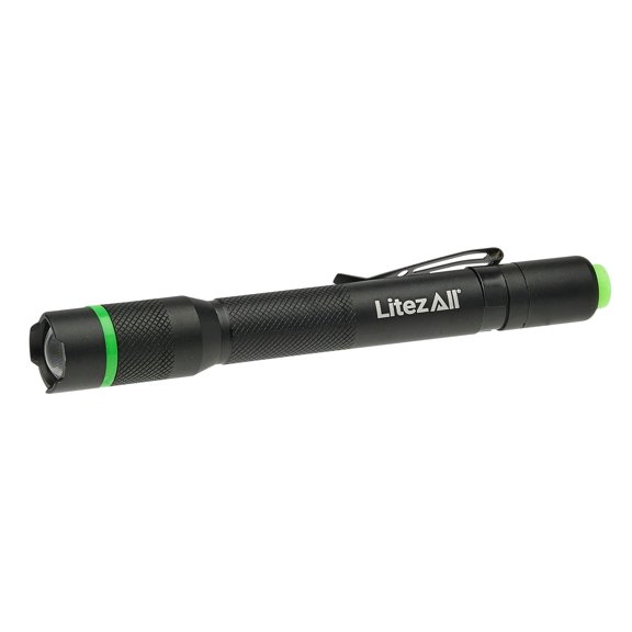 LitezAll Pen Light Flashlight 250 Lumens with Focus Beam, Pocket Clip and 2 AA Batteries COB LED