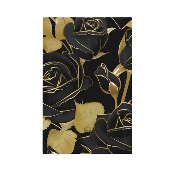 Roses Black And Golden Leaf Glitter Light Switch Cover Decorator No Device Blank Wall Plate 1-Gang Receptacle Outlet Decor