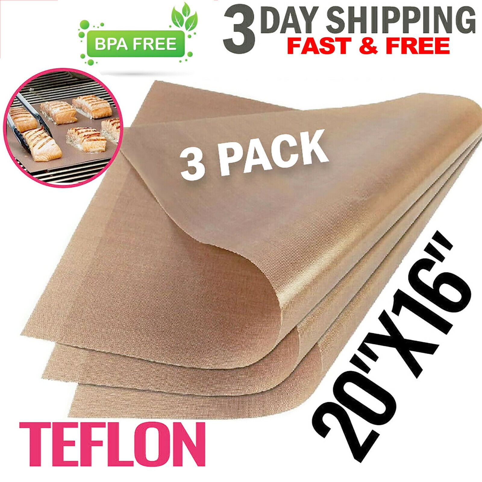 3 Pack PTFE Teflon Sheet for Heat Press Transfer Sheet Non Stick 16 x 20" Htv 