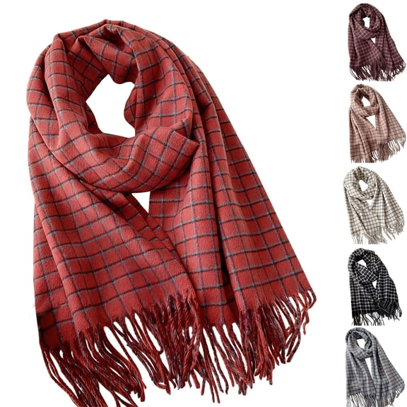 Ljudmp Womens Large Vintage Plaid Scarves Warm Winter Scarves With Tassels For Grid Check Blanket Headscarf Shawl Wrap Long Scarf Black