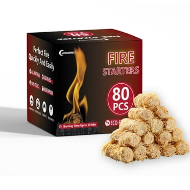 WishDirect Fire Starters for Campfires Fireplace (80 Pack) - Easy & Quick Charcoal Firestarter Fit for Kamado Joe Big Green Egg Wood Log Stick Briquette BBQ Barbeque Grill