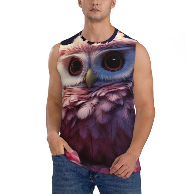 Fotbe Cute Flower Owl Men's Camiseta sin Mangas Estampada para Hombres, Playera Casual para Gimnasio, Entrenamiento, Playa-Large