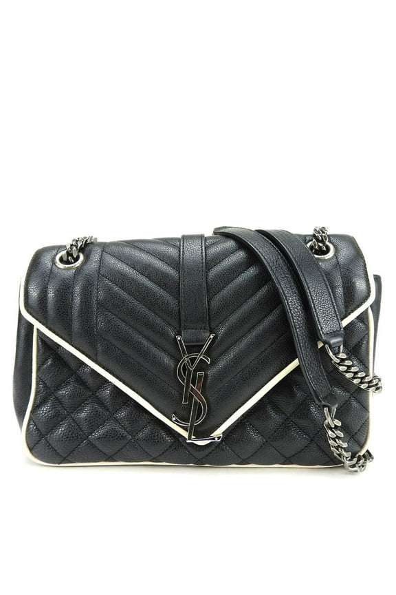 Pre-Owned Saint Laurent Shoulder Bag Satchel Envelope Leather Black Ivory YSL Women's... (Good)