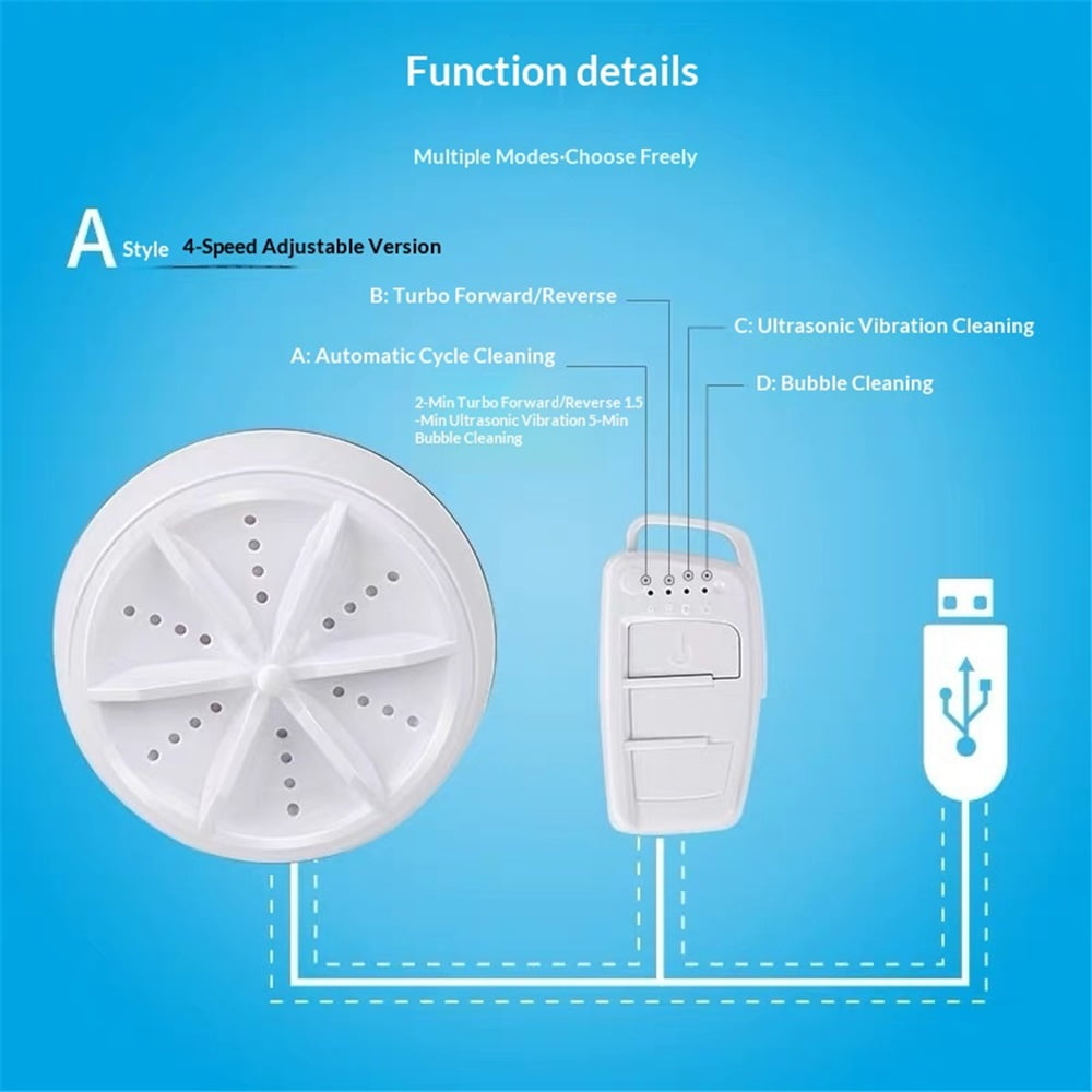Mini Washing Machine,Ultrasonic Turbine Washing Machine,Portable Turbo Washer for Travel,Home,Business,Camping,Apartment,College Rooms to Cleaning Sock,Underwear