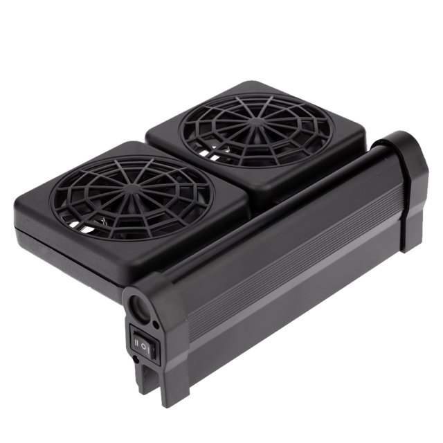 Ventilador de Enfriamiento para Acuarios, Ajustable con 2 Cabezales, Ideal para Tanques de Agua Dulce y Salada, Montaje Fácil hasta 12mm, Negro.