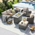 thumbnail image 3 of ELPOSUN Patio Furniture Sets with Fire Pit Table, 6 Pieces Outdoor Patio Sofa Set with Fire Pit Table,Wicker Rattan Outdoor Conversation Set with Ottoman for Poolside, Backyard,Gray Rattan Khaki, 3 of 10