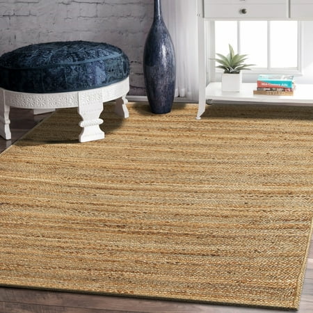 8' Natural Hibiscus Island Decor - LR Home Natural Jute Reversible Indoor Area Rug (5' x 8')