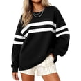 thumbnail image 2 of Women's 2026 Striped Oversized Sweatshirt Spring Crewneck Long Sleeve Shirts Casual Color Block Pullover Tops, M, 2 of 5