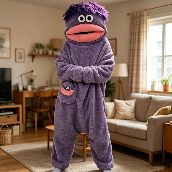 Big Mouth Monster Onesie Pajamas, Plush Monster Onesie, Soft Plush Loungewear, Cozy One Piece Loungewear Funny Onesie for Halloween Costumes, Halloween Pajamas & Christmas Pajamas Purple 100