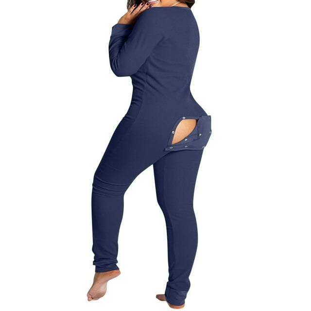 Pyjama à Rabat pour Femmes Boutonné devant Combinaison Adulte une Pièce Vêtements de Nuit