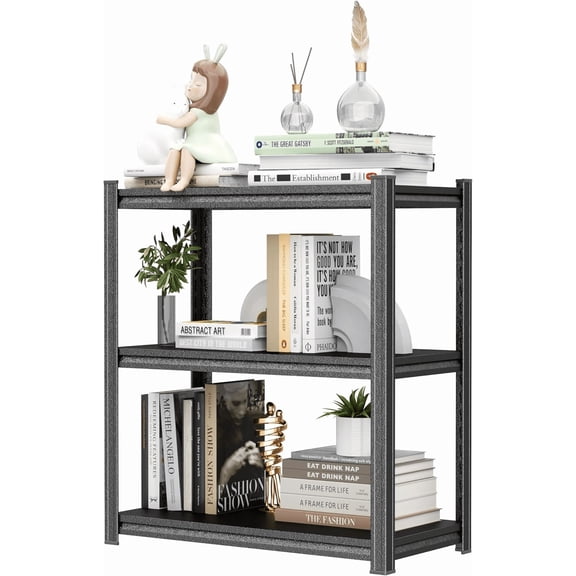 25"W*14"D*32"H Metal Book Shelf, 3 Tier Bookshelf, Bedroom Organization and Storage Rack, Adjustable Storage Shelves Industrial Tall Bookcase Display Shelves for Living Room Home Office, Black