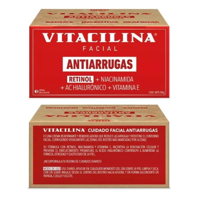 Vitacilina Reafirmante Antiarrugas con Retinol 100g | Crema Facial Anti Edad para Líneas de Expresión y Flacidez | Skincare Mujer Hombre | Piel Firme Hidratada y Joven
