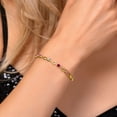 thumbnail image 3 of Gem Stone King 18K Yellow Gold Plated Silver Red Created Ruby and Pink Moissanite and White Lab Grown Diamond Bracelet for Women (2.19 Cttw, Gemstone July Birthstone, Round 4MM, 7.5 inch), 3 of 6